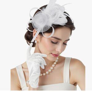 Cocktail Flower Mesh Hat and Gloves 2Pcs